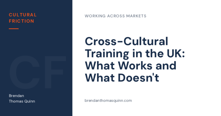 Cross-cultural training in the UK — Cultural Friction article card: "Cross-Cultural Training in the UK: What Works and What Doesn't"