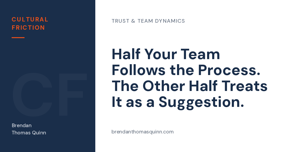 Cultural tightness and looseness — Cultural Friction article card: "Half Your Team Follows the Process. The Other Half Treats It as a Suggestion."